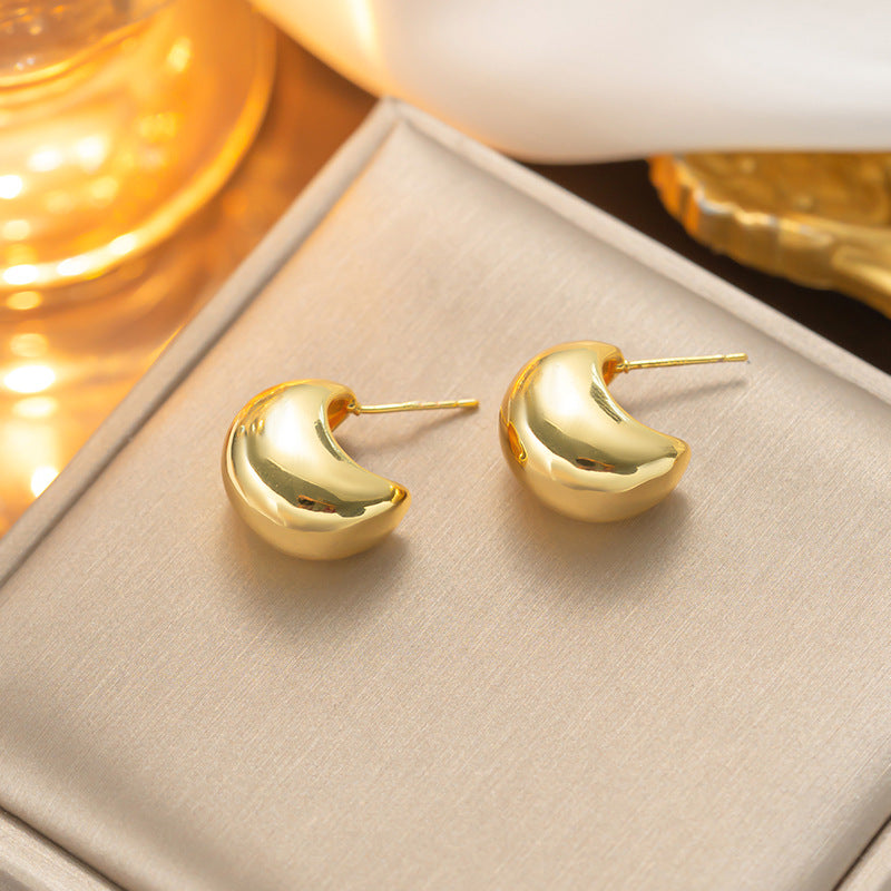 Minimalist Titanium Steel U-Shaped Hollow Hoop Earrings for Women with Polished Finish and Hypoallergenic Titanium Posts
