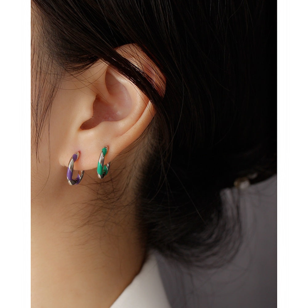 Orecchini a Cerchio da Donna in Argento Sterling 925, Smaltati a Olio a Spirale, Dolce, Colorati e Geometrici