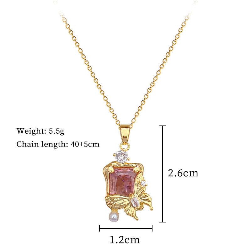 Collar de lujo con colgante de mariposa de acero de titanio e incrustaciones de circonita para mujer, delicada cadena de clavícula con diseño geométrico