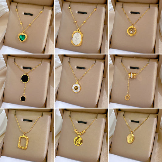 Geometric Minimalist Titanium Steel Pendant Necklace for Women and Men with Irregular Chain