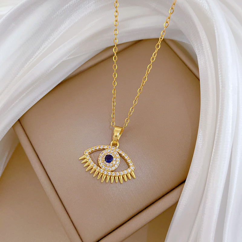 Sweet Geometric Moon Rhinestone Pendant Titanium Steel Necklace for Unisex