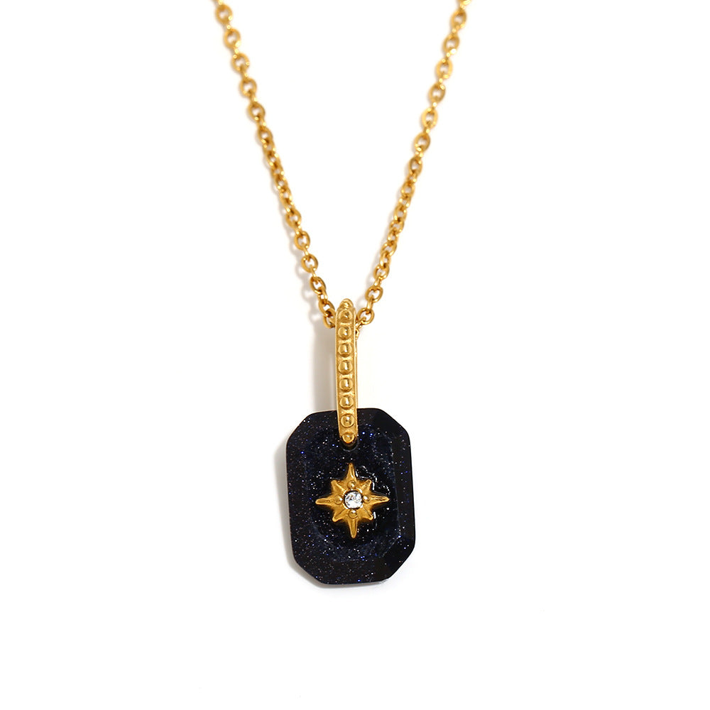 Minimalist Geometric Eight-Pointed Star Pendant Necklace for Women Stainless Steel with 18K Gold Plating and Acrylic Inlay
