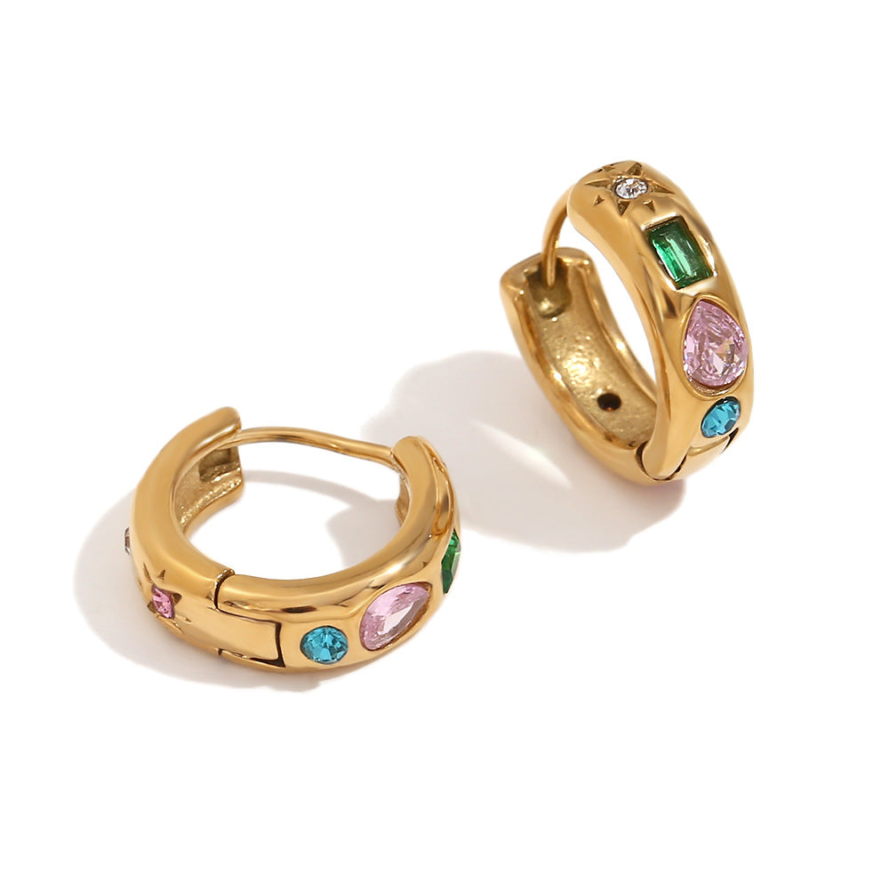 Orecchini geometrici in acciaio inossidabile placcati oro 18 carati con zirconi a goccia micro-incastonati da donna