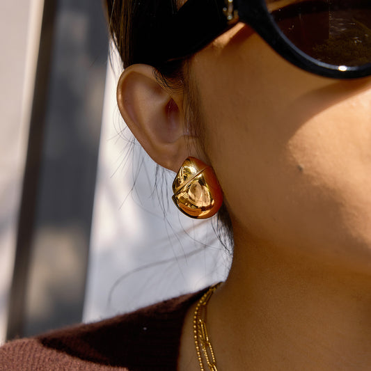 Minimalist Luxury Geometric Hazelnut Titanium Steel Earrings PVD Gold Plated Stainless Steel Studs for Women