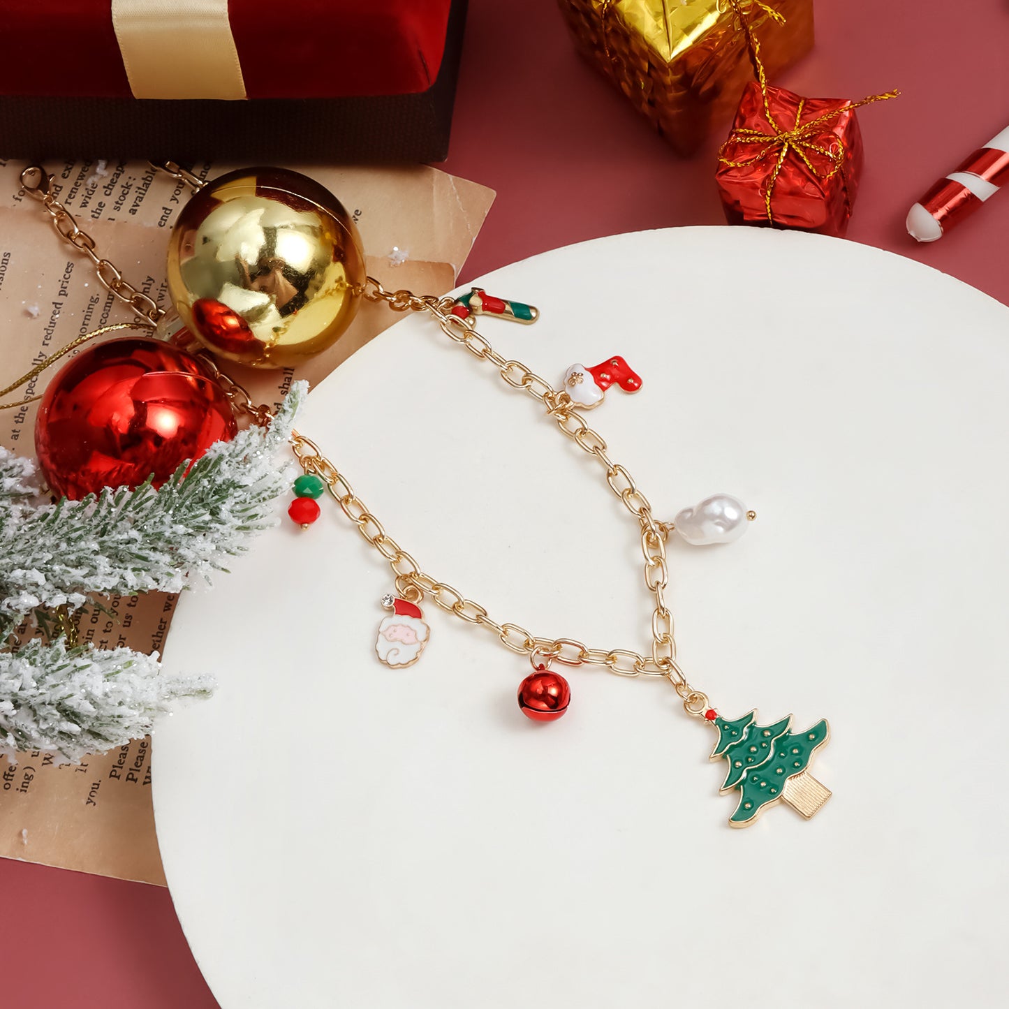 Fashionable Geometric Alloy Choker Necklace with Christmas Bell Pendant for Women Holiday Party Wear