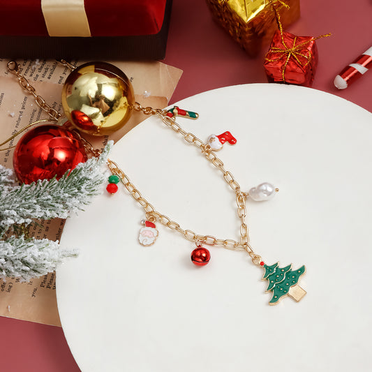 Collana girocollo alla moda in lega geometrica con ciondolo a campana di Natale per donna, ideale per feste e occasioni speciali.