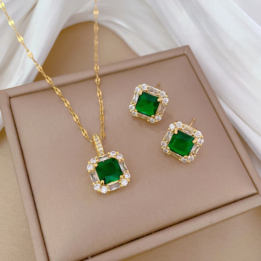 Luxury Sweet Geometric Titanium Steel Necklace and Earrings Set