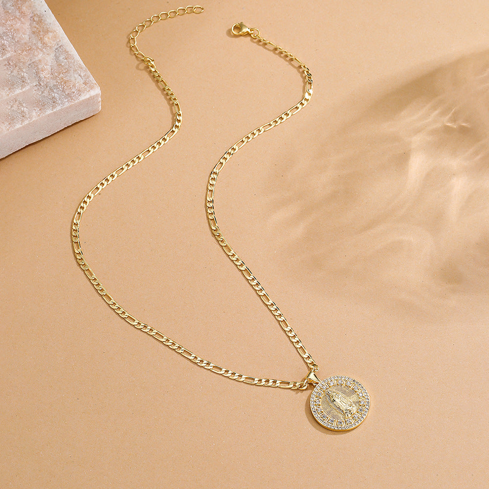 Minimalist Geometric Copper Pendant Necklace with 18K Gold Plating and Micro-Paved Zirconia for Women