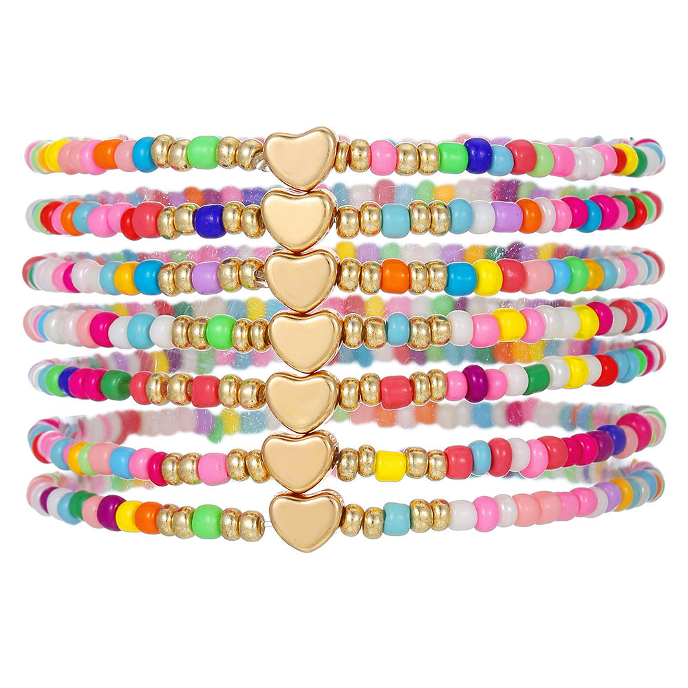 Fashion Casual Heart Glass Beads Handmade Multi-Layer Stretch Bracelet