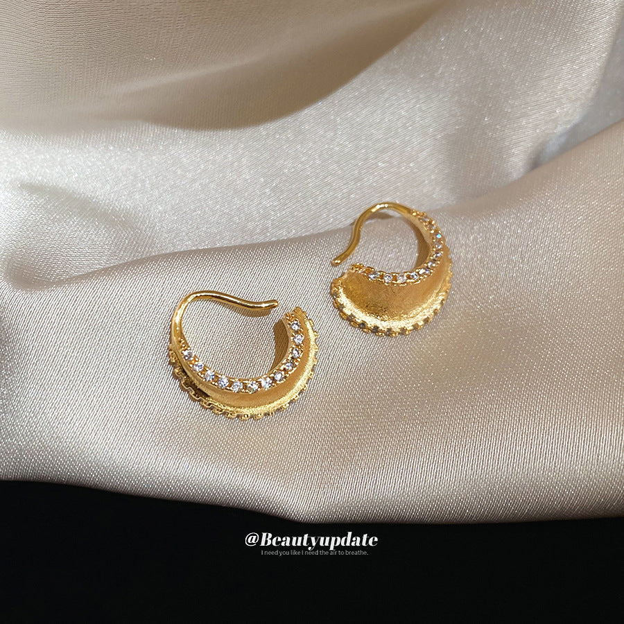 Pendientes de aro con diseño geométrico francés de cobre con incrustaciones de circonita para mujer, pendientes minimalistas a la moda