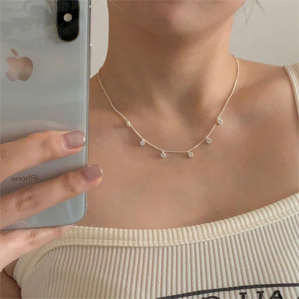 Collana con Pendente Geometrico Minimalista in Argento Sterling 925 con Zirconia Cubica, Stile Catena Chicco di Mais