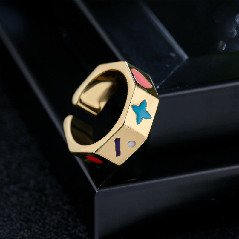 Geometric Drip Oil Gold Plated Brass Ring for Women