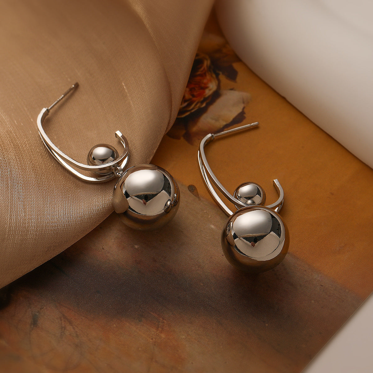 Minimalist Geometric Copper Ball Stud Earrings with Micro-Pavé Detailing for Women