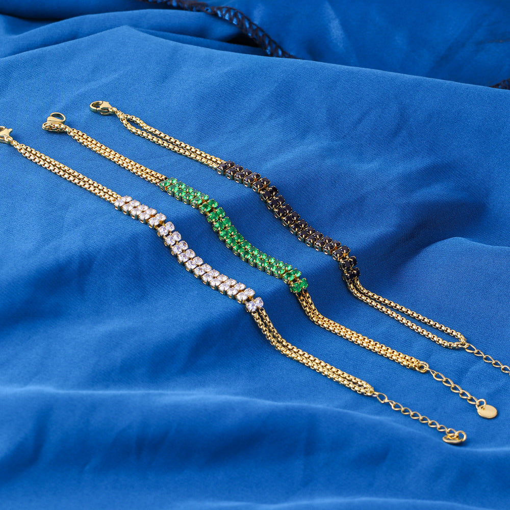 Bracciale da donna in acciaio al titanio placcato oro 18 carati con strass geometrici in stile hip-hop retrò