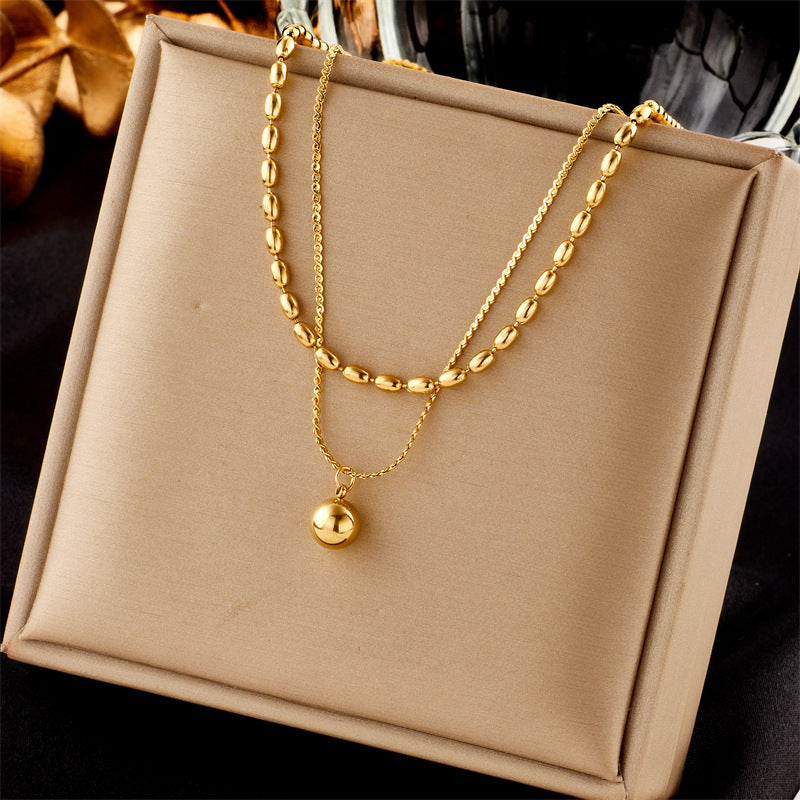 Collana da donna con ciondolo a sfera a doppio strato in acciaio inossidabile placcato geometrico minimalista
