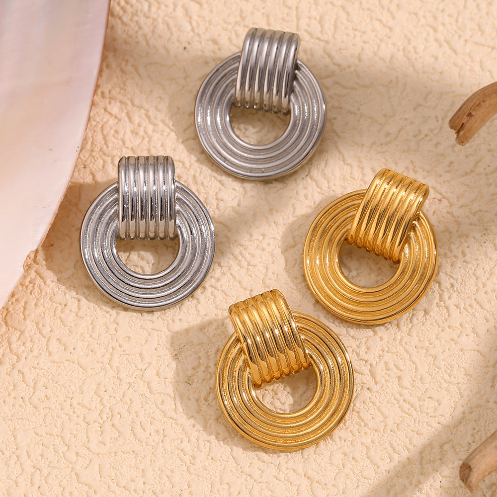 Orecchini a Cerchio da Donna Minimalisti Retrò in Acciaio Inossidabile Placcato Oro 18K