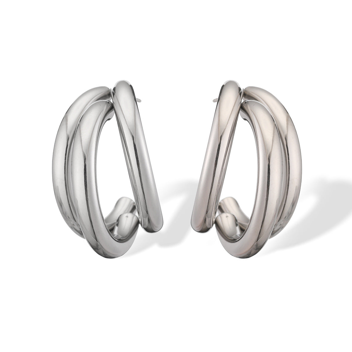 Minimalist Geometric Stainless Steel Earrings for Women with 18K Gold Plating, Irregular Design, Versatile Fashion Accessory