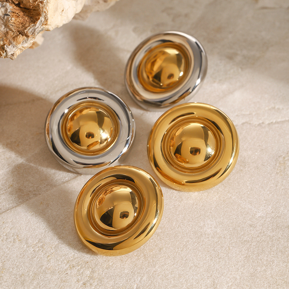 Pendientes de aro de acero inoxidable con forma de círculo geométrico, bañados en oro de 18 quilates, minimalistas y vintage para mujer