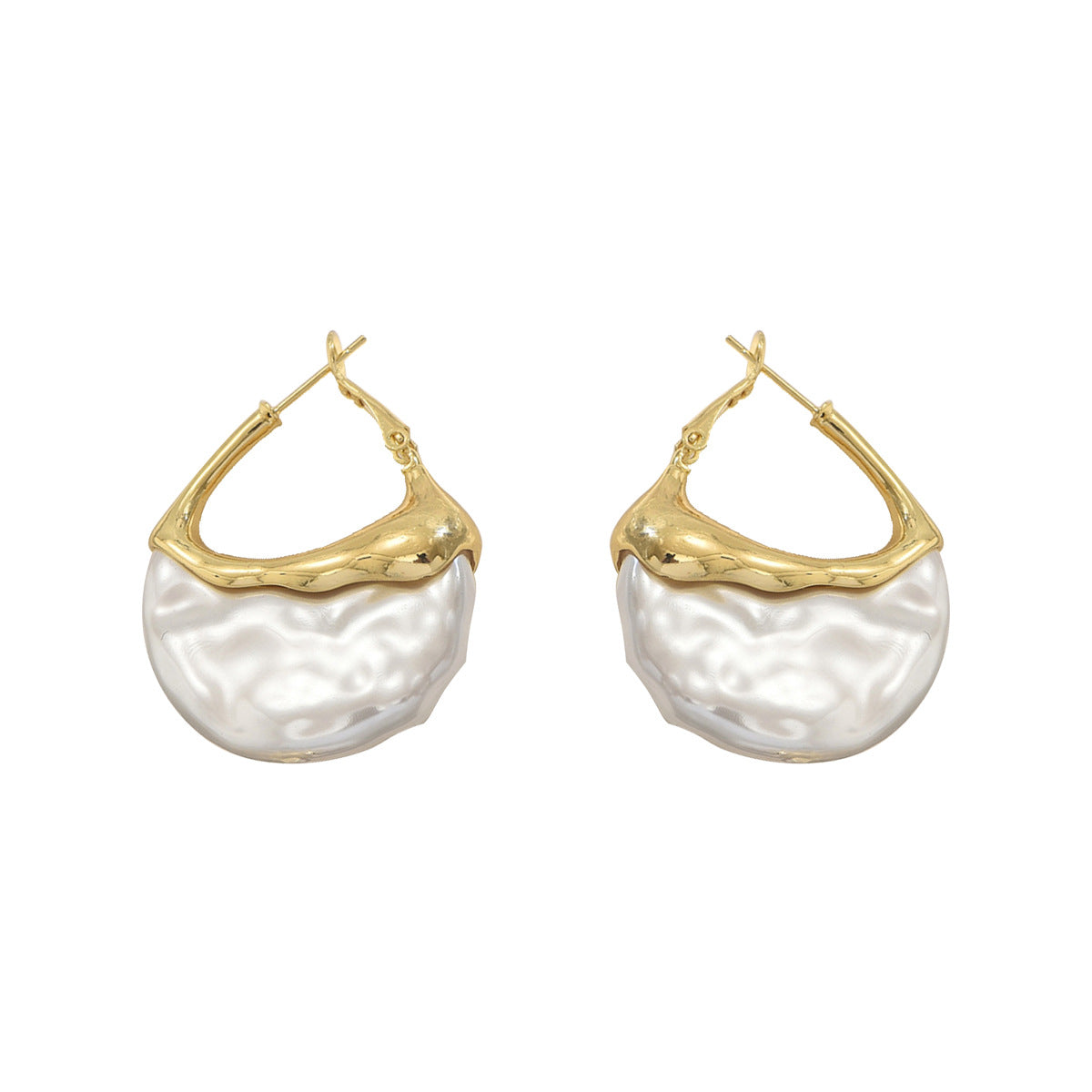 Aretes Geométricos de Cobre con Incrustaciones de Perlas para Mujer con Postes de Acero Inoxidable, Joyería Minimalista y Moderna para el Día a Día