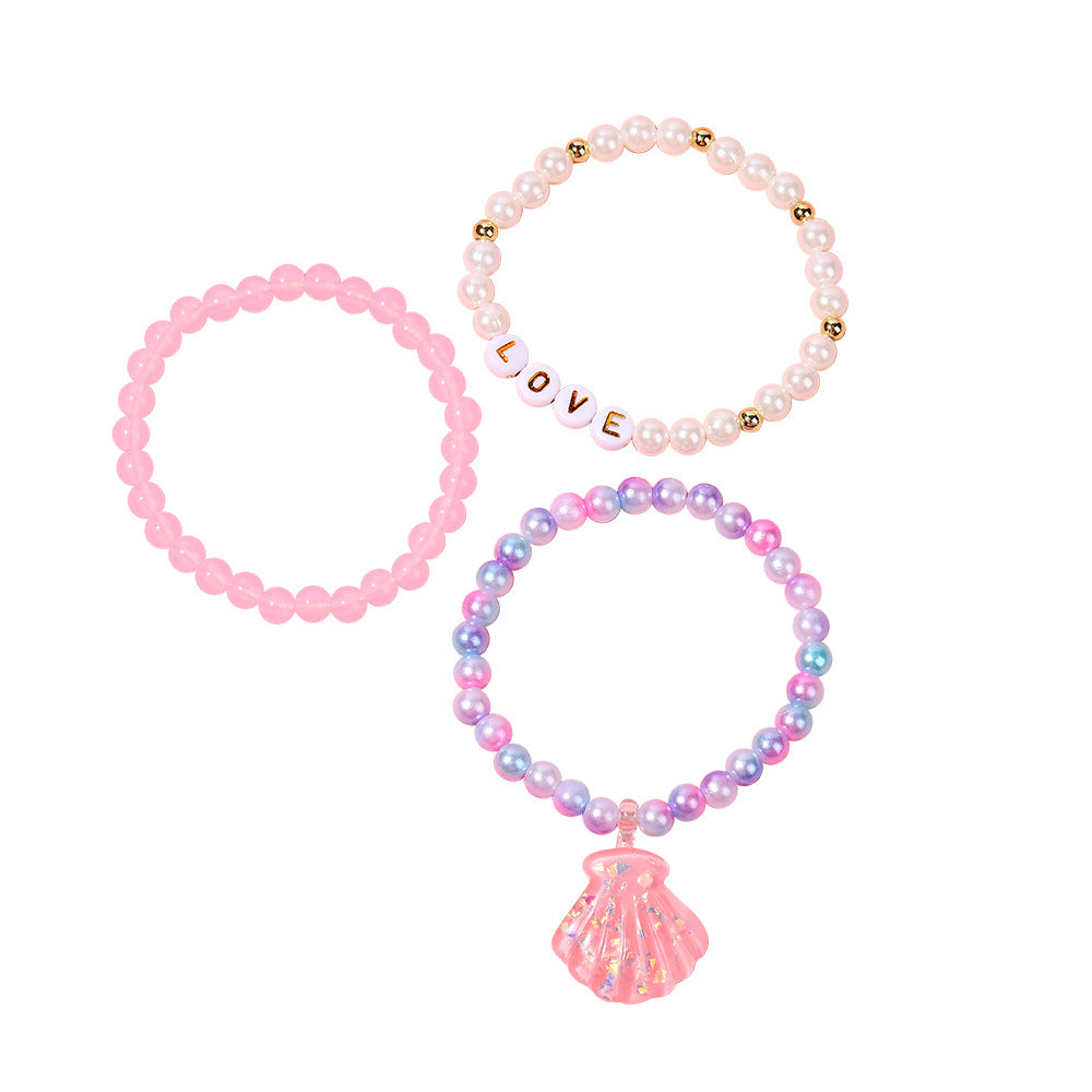 Juego de pulseras de resina con cuentas en forma de corazón estilo caricatura con dijes de cola de sirena y conchas marinas para niños