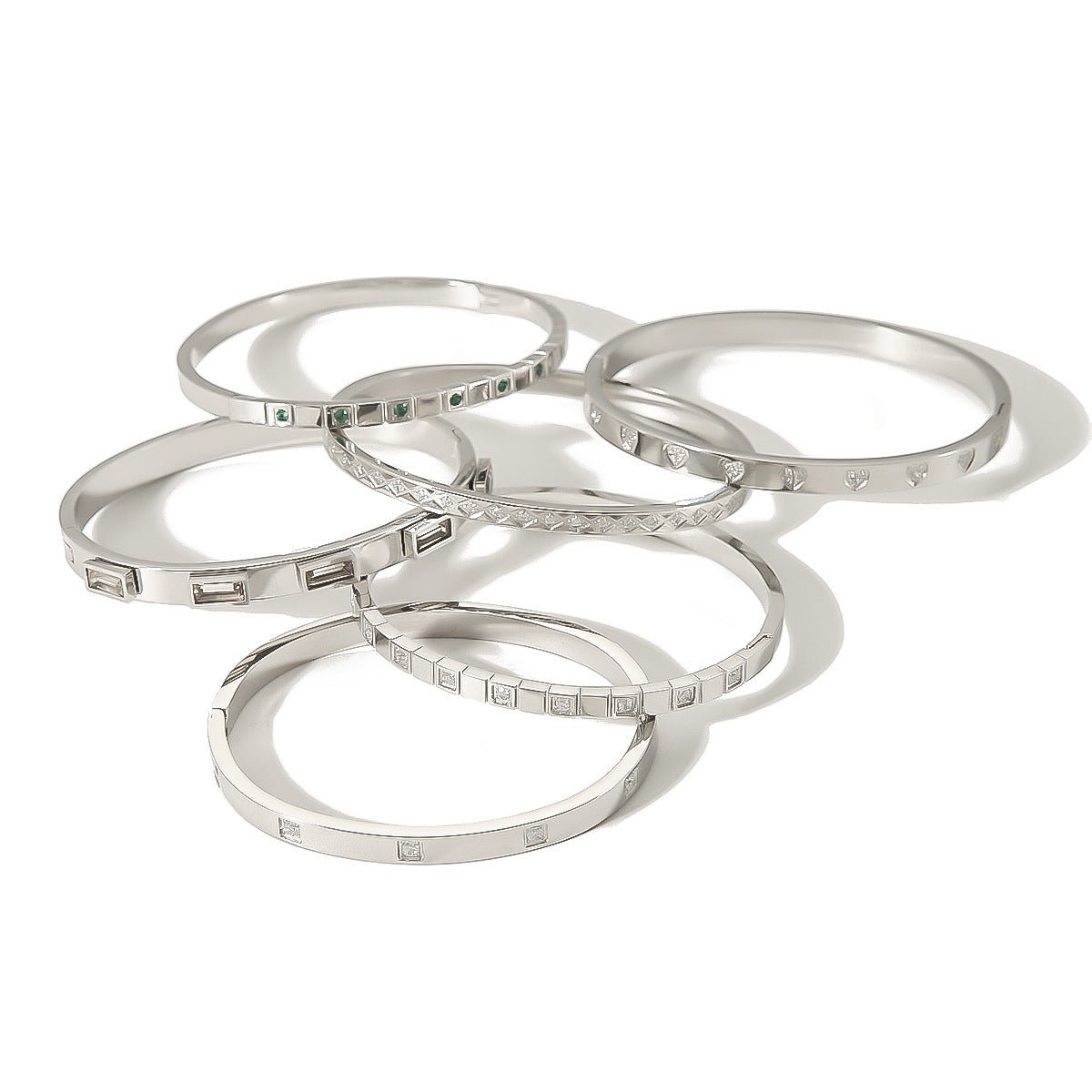 Minimalist Geometric Heart Square Diamond-Shaped Stainless Steel Plated White Gold Rhinestone Bracelet