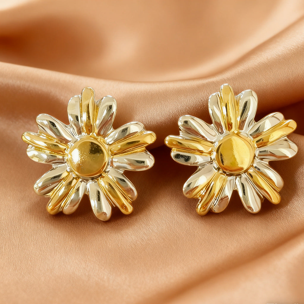 Elegant Floral Plated Stainless Steel Earrings for Women