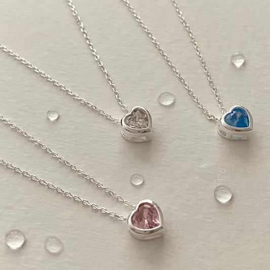 Minimalist Heart-Shaped 925 Sterling Silver Necklace with Cubic Zirconia Accents