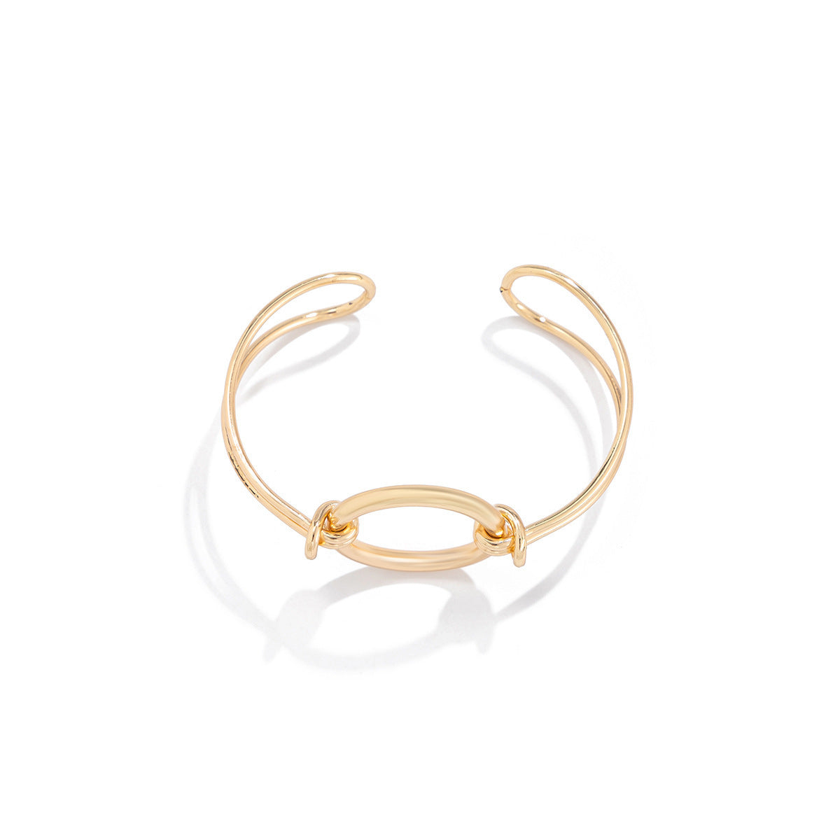 Bracciale e anello aperti in lega placcata con linea geometrica ovale, stile Sweet Cool Minimalista