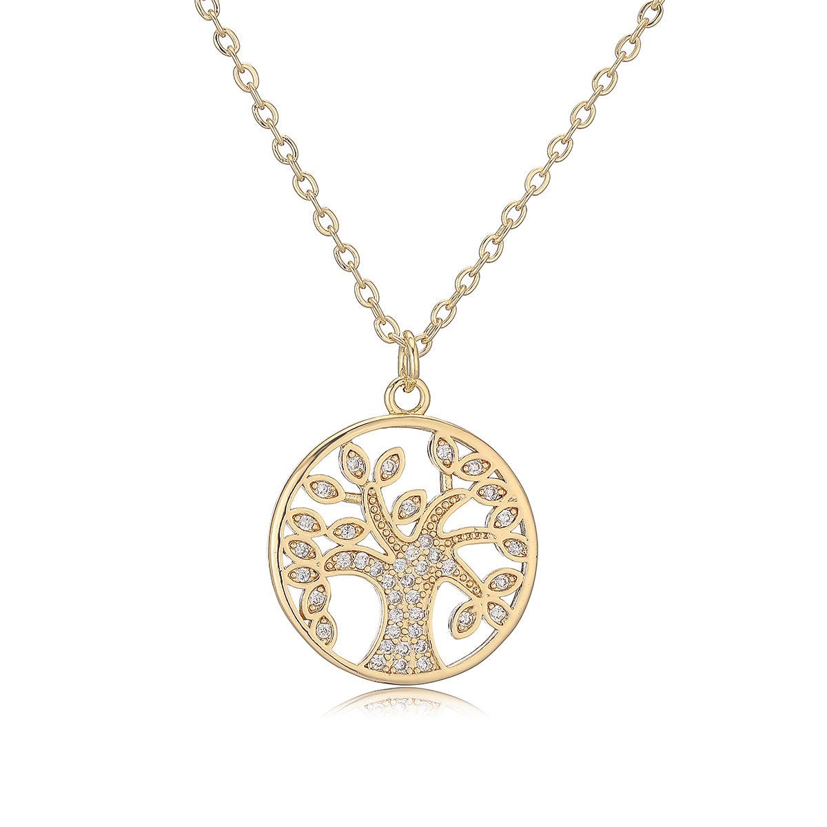 Collana con Ciondolo Albero della Vita Geometrico Minimalista da Donna in Rame con Placcatura in Oro 18K e Intarsio di Zirconi