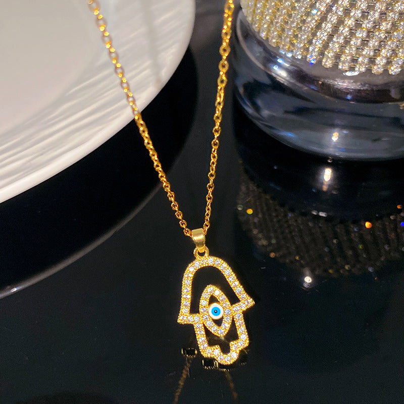 Sporty Sweet Evil Eye Floral Pendant Titanium Steel Necklace with Cable Chain
