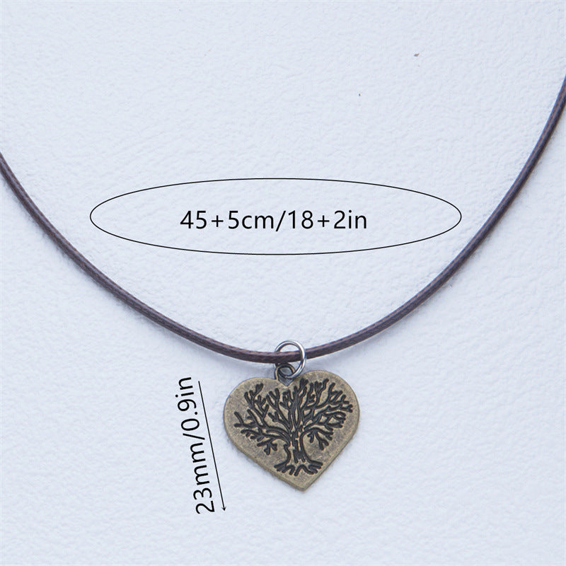 Vintage Tree of Life Heart Pendant Necklace in Stainless Steel with Titanium Steel Charm and Electroplated Finish for Unisex Daily Wear
