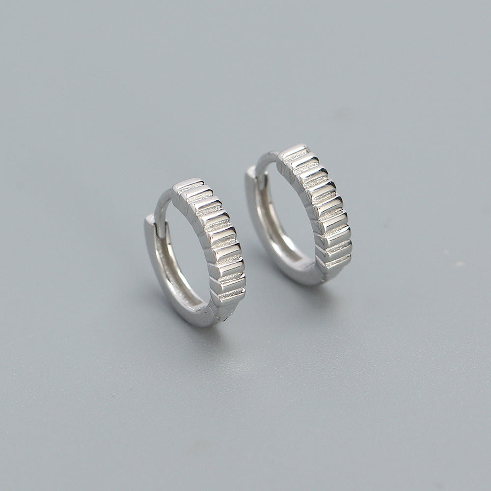 Elegant 925 Sterling Silver Round Striped Geometric Hoop Earrings for Women