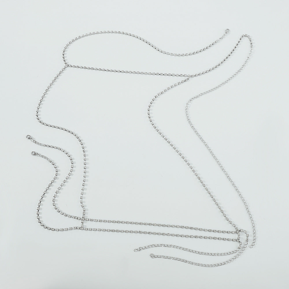 Cadena geométrica de aleación para el cuerpo con incrustaciones de pedrería para mujer, tobillera de doble capa, accesorio de moda para discoteca