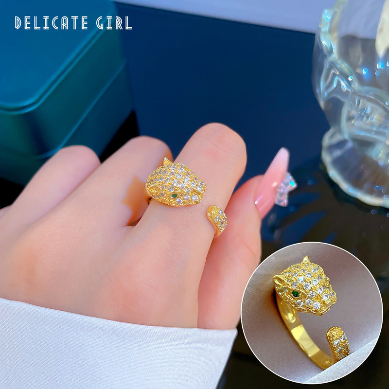 Luxury Minimalist Plated Brass Crown Rhinestone Adjustable Ring for Women