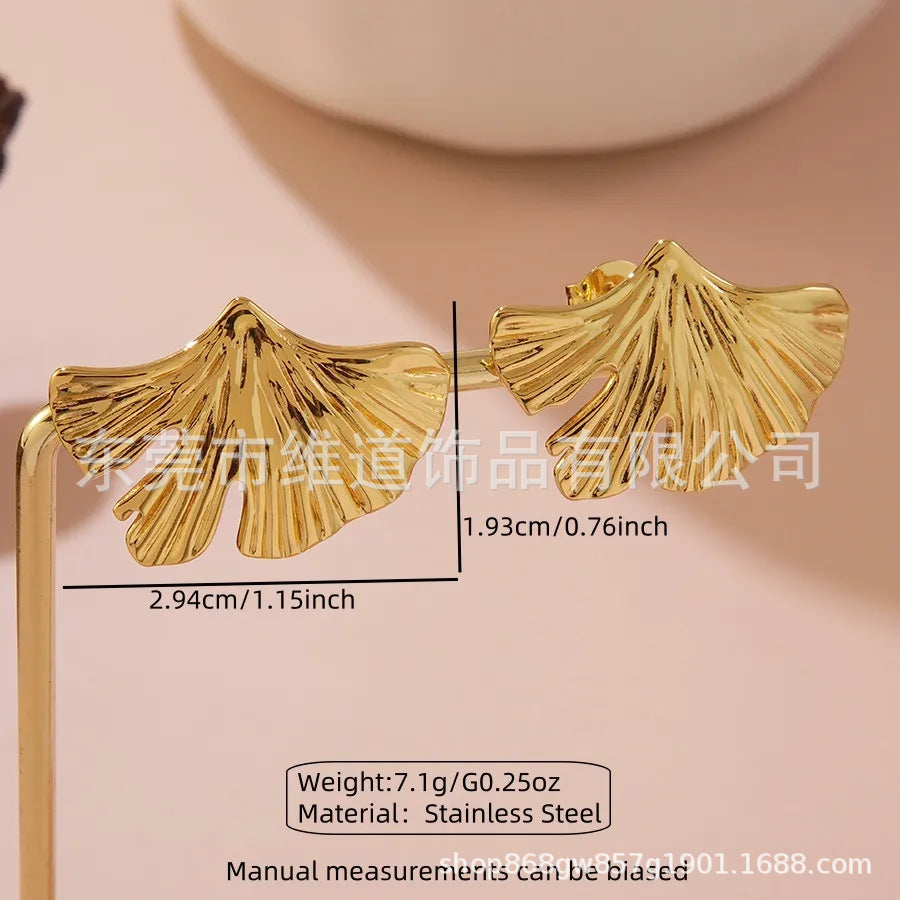 Sweet Streetwear Hammered Stainless Steel Floral Leaf Geometric Earrings for Women