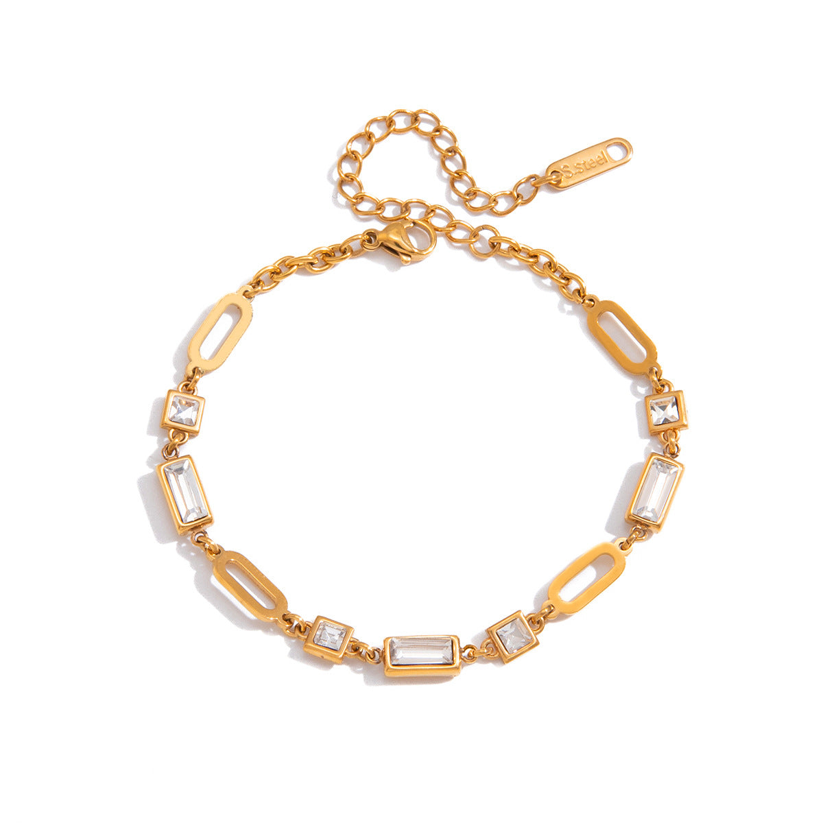Elegant Geometric Stainless Steel Plated Rhinestone Bracelet for Women