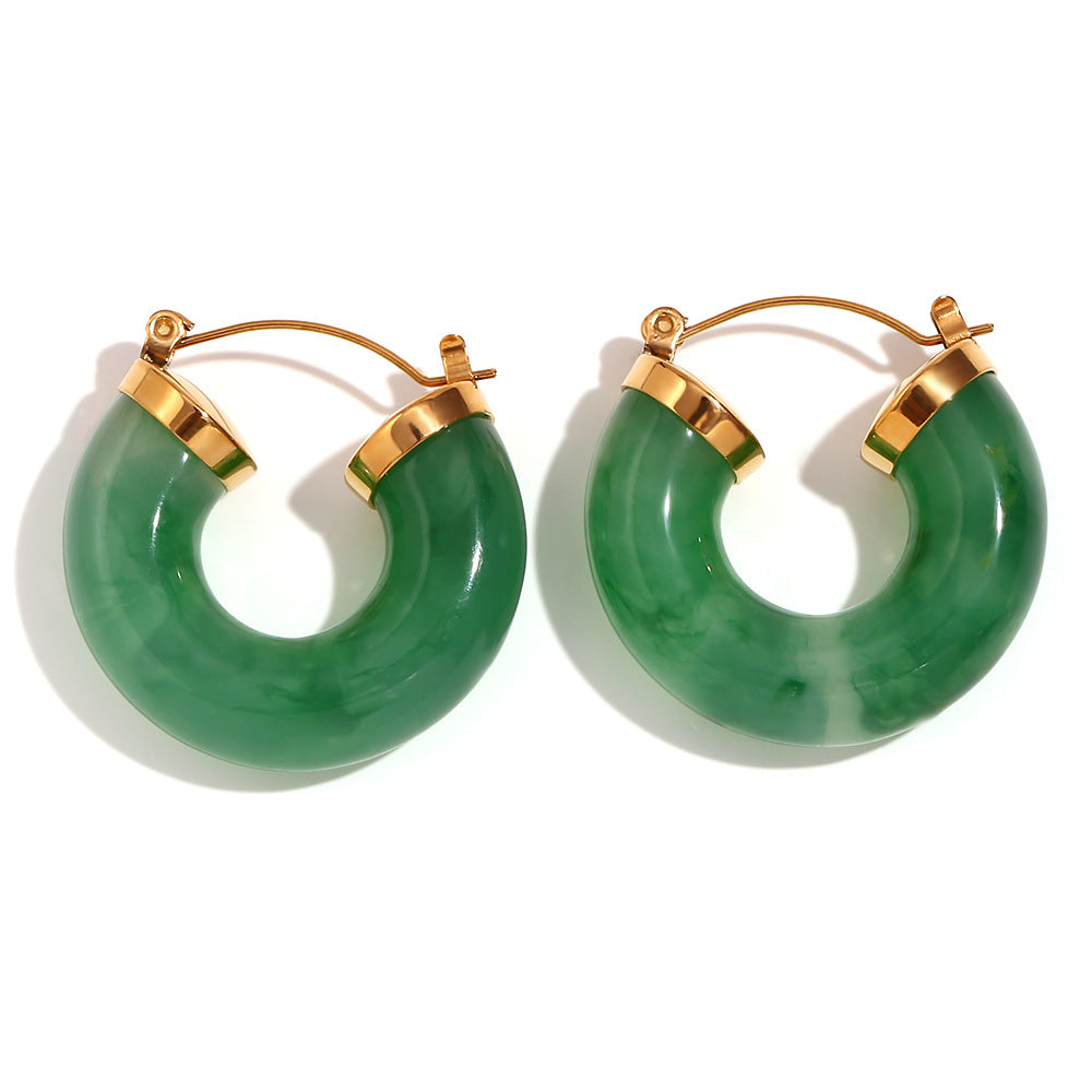 Orecchini a cerchio a C da donna in acciaio inossidabile geometrici in stile vintage con placcatura in oro 18 carati