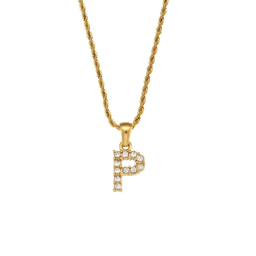 Collana da donna minimalista con pendente a lettera in stile Ins, catena in acciaio inossidabile e pendente in acciaio al titanio placcato