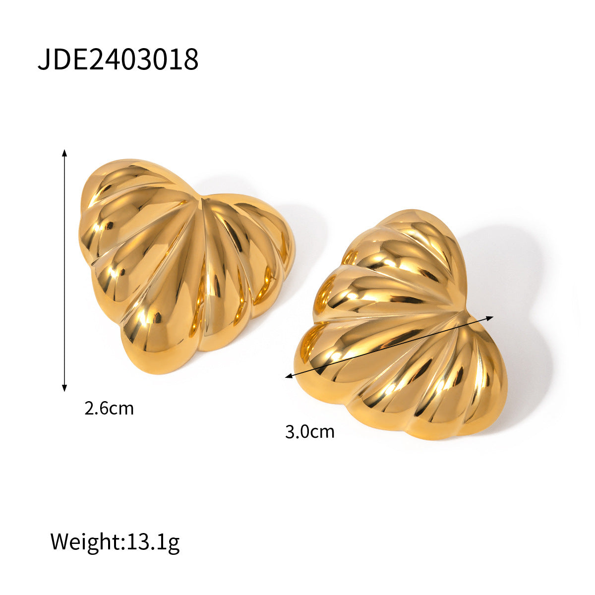 Orecchini a perno a cuore bombato in acciaio inossidabile placcato oro 18 carati unisex, a forma di goccia a croissant