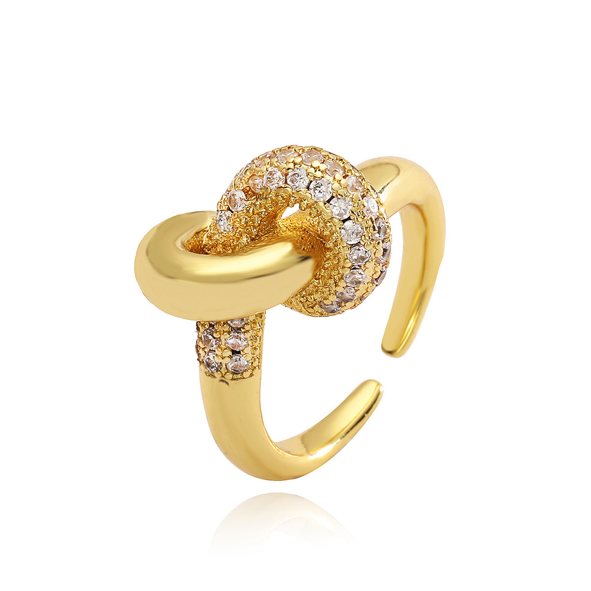 Minimalist Geometric Open Ring for Women Made of Copper with 18K Gold Plating and Micro-Paved Zirconia