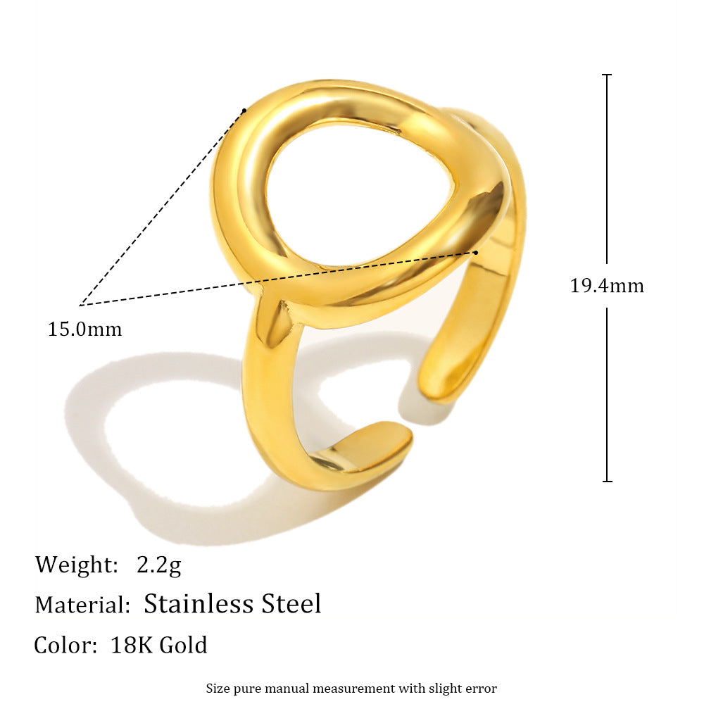 Anello Minimalista Geometrico in Acciaio Inossidabile con Placcatura in Oro 18K, Fascia Aperta Vuota Rotonda da Donna