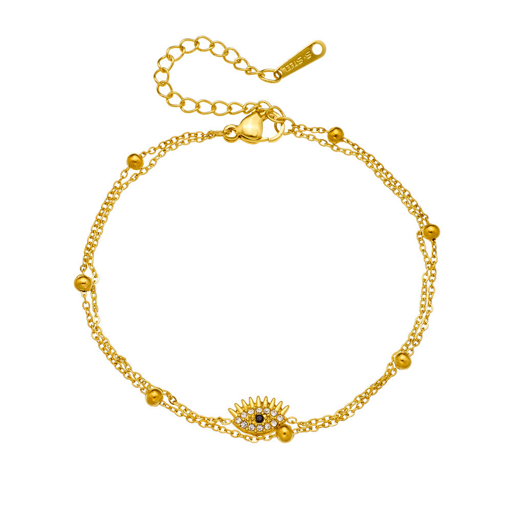 Minimalist Elegant Gold Plated Stainless Steel Rhinestone Evil Eye Bracelet for Women