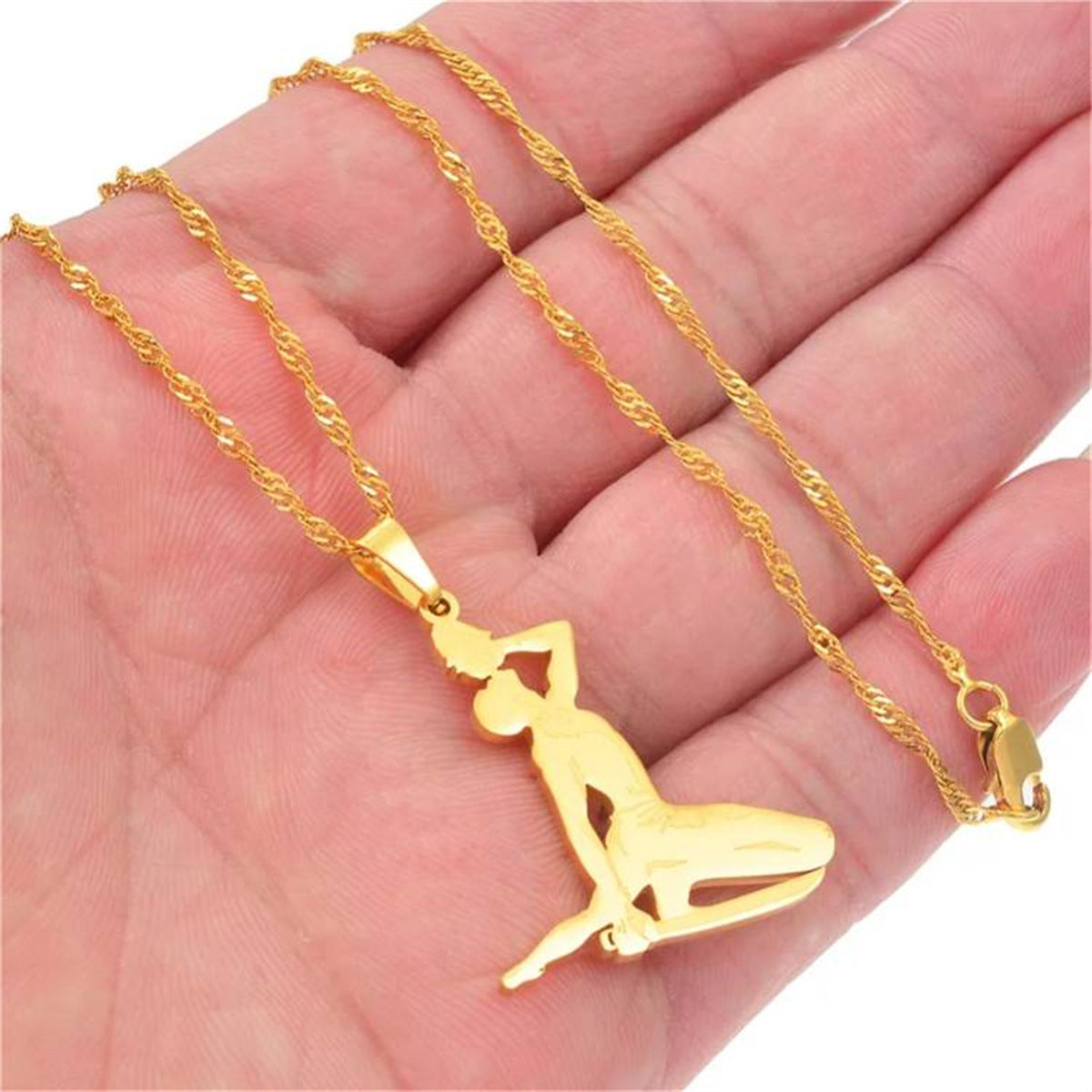 Minimalist Geometric Letter Pendant Necklace for Women and Men in Stainless Steel with Gold Plating