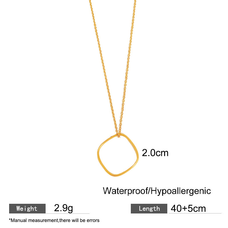 Minimalist Geometric Square Titanium Steel Plated Ring Pendant Necklace for Unisex