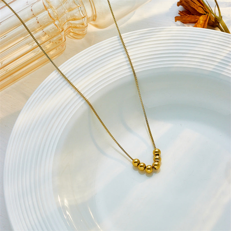 Minimalist Geometric Gold-Plated Titanium Steel Necklace with Round Beads Chain for Women