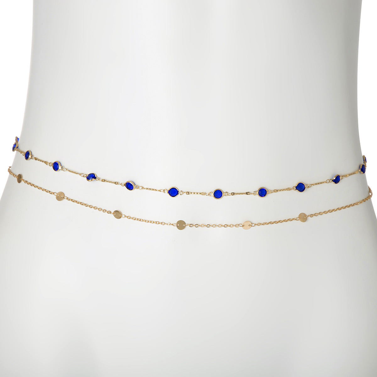 Catenina Minimalista Lucida con Paillettes in Vita da Donna con Design a Doppio Strato e Intarsi Colorati in Zircone su Sottile Catenina Metallica