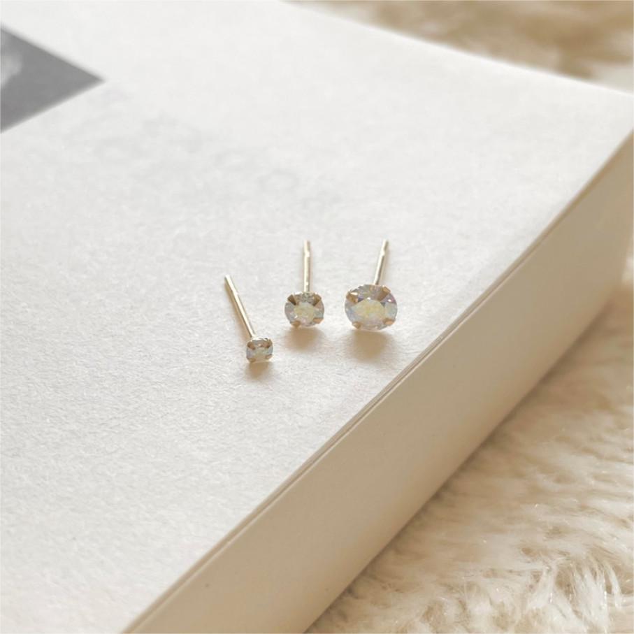 Minimalist Geometric Letter-Shaped 925 Sterling Silver Stud Earrings with AB Rhinestone Inlay