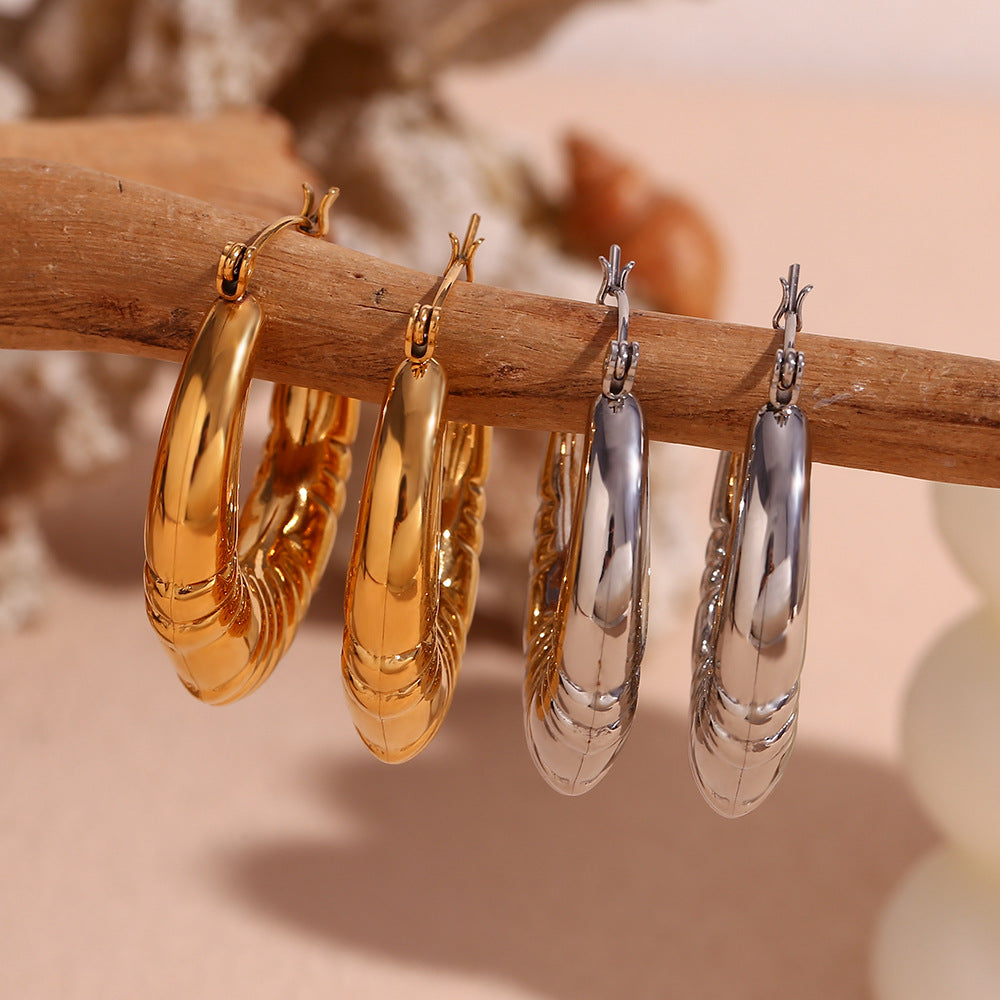 Vintage-Inspired Geometric Stainless Steel Hoop Earrings with 18K Gold Plating for Women