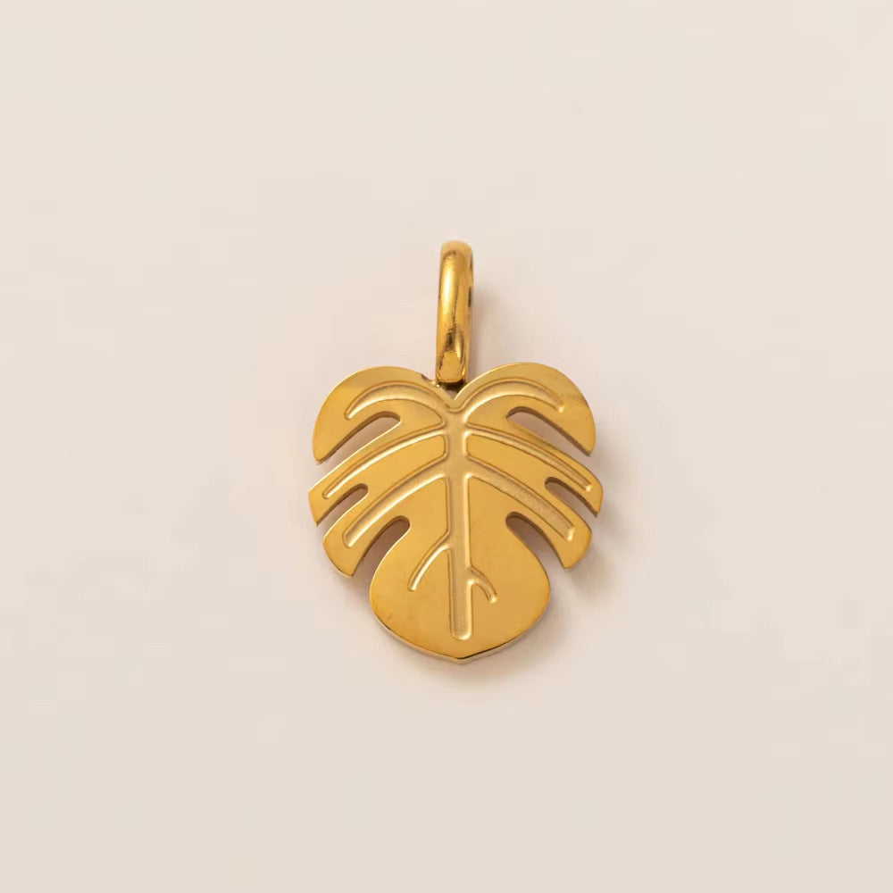 Vintage 18K Gold Plated Stainless Steel Geometric Floral Charm Bar