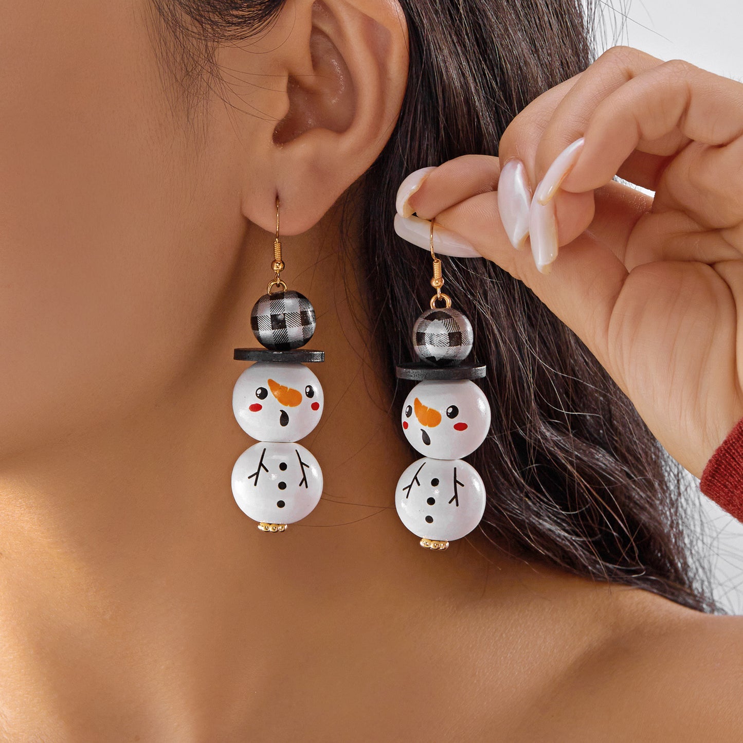 Orecchini a perno natalizi alla moda con pupazzo di neve e Babbo Natale per donna con design geometrico, base in ferro, finitura galvanica, perni in resina